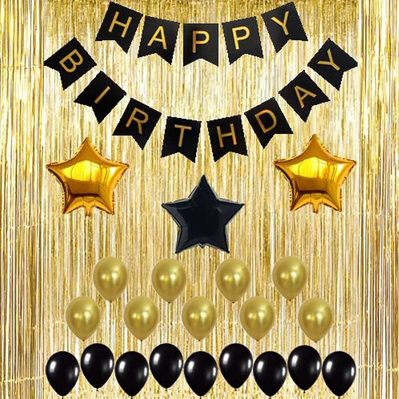 Black golden backdrop balloon birthday decoration with foil balloon