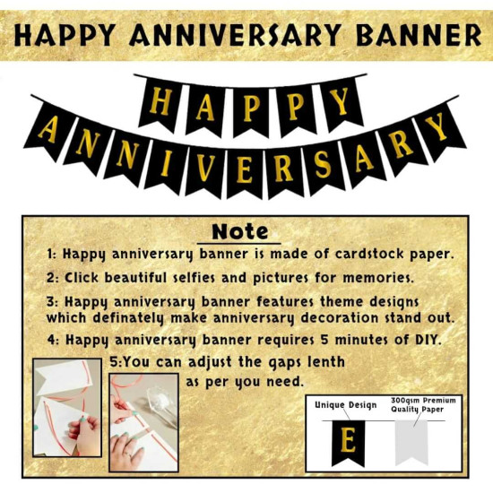 Happy Anniversary Gold embossed Paper bunting Hanging Banner