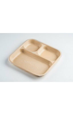 Plates Disposable Biodegradable 3 Compartment Square Plate for Food I Paper Dishes for Party, Events | 25 Pcs – Beige