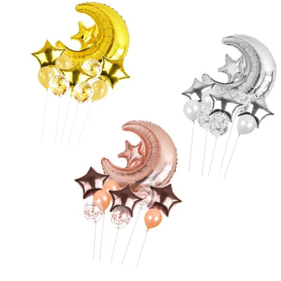 Crescent Moon & Star Foil Balloons Combo set