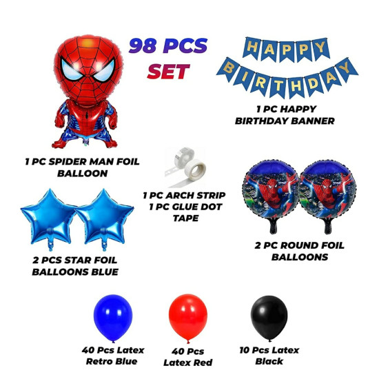 Spider Man Theme Birthday Balloons Arch Decoration Set of 98 Pcs