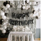 Happy Birthday Letters , Silver Curtains , Black white & Silver Theme Metallic Foil Balloons 60pc set